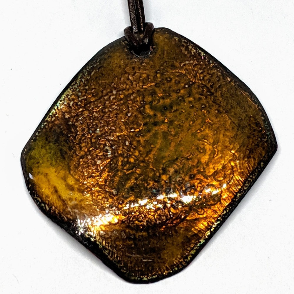 Handcrafted Vitreous Enamel Pendant Brown & Gold